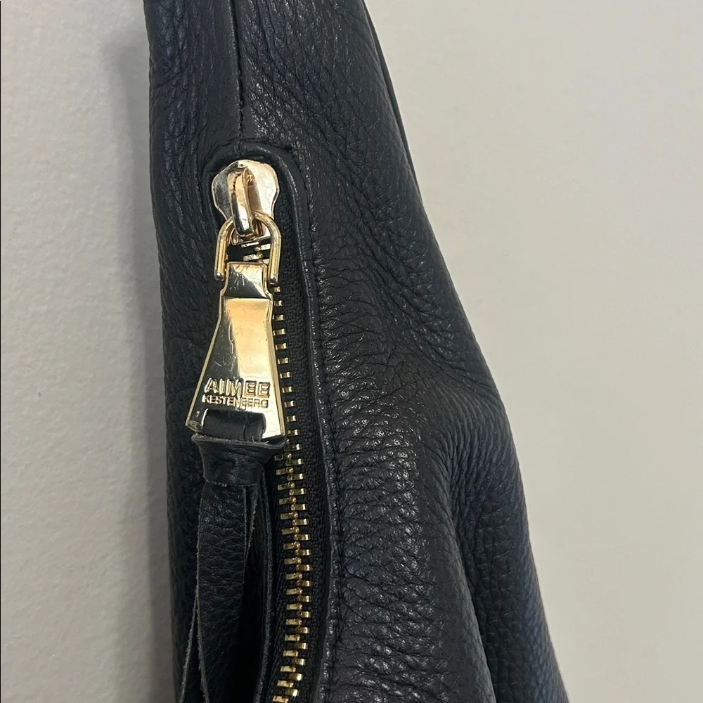 AIMEE KESTENBERG CORFU PLEATED BLACK LEATHER CRESENT HOBO BAG - Picture 5 of 7